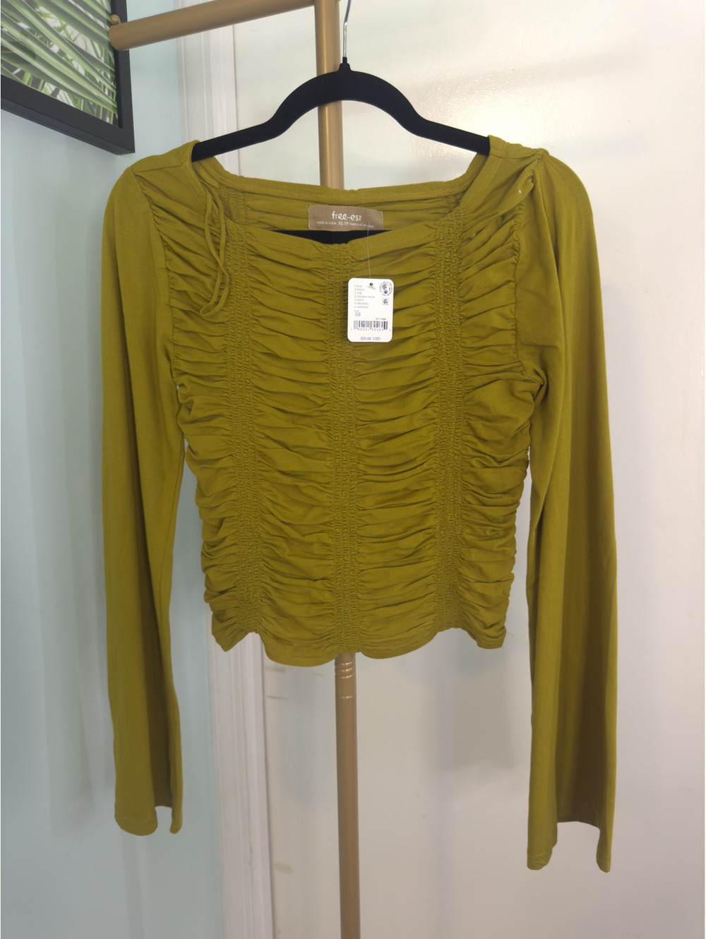 NWT Free People Ruched Long Sleeve Top